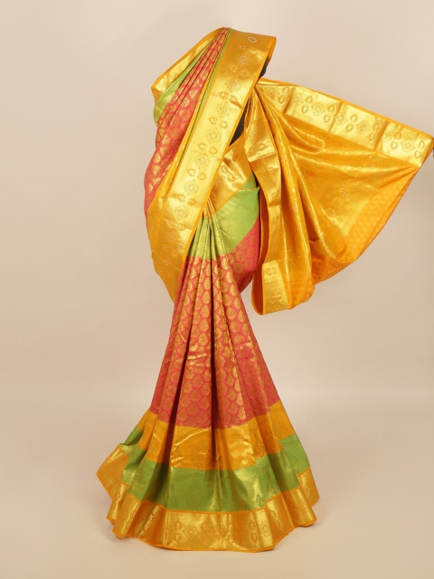 

Pothys Silk Blend Peach & Gold Silk Blend Woven Designed saree