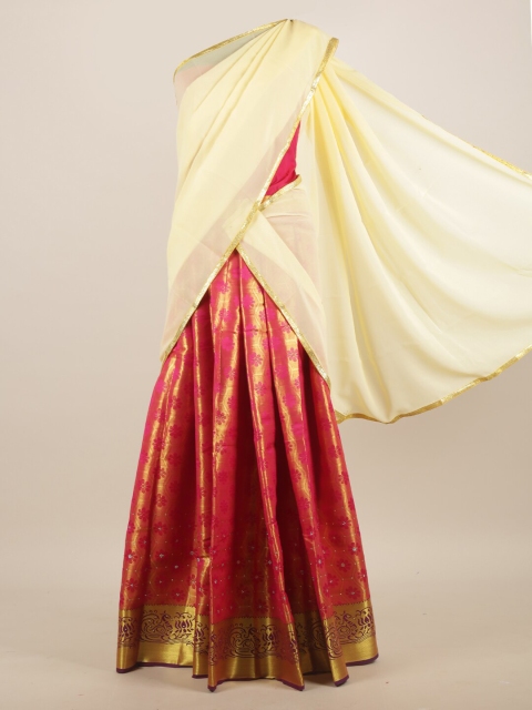 

Pothys Pink & Cream-Coloured Woven Design Half Lehenga Saree