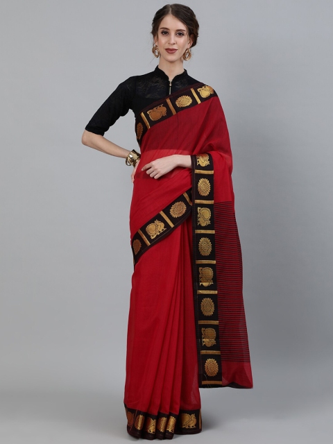 

KALINI Red & Black Zari Silk Cotton Banarasi Saree