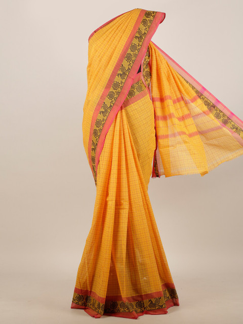 

Pothys Yellow & Pink Ethnic Motifs Zari Pure Cotton Saree
