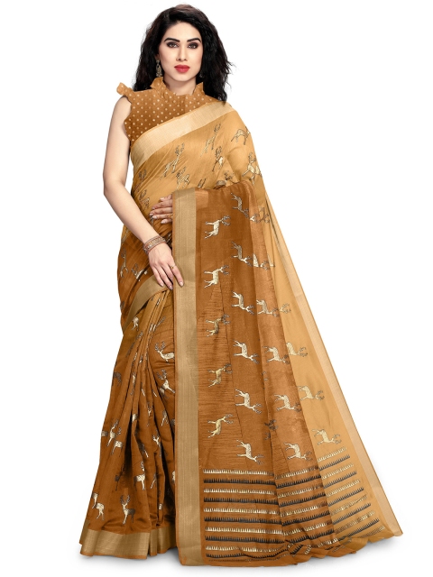

KALINI Mustard & Gold-Toned Ethnic Motifs Block Print Saree