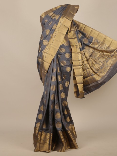 

Pothys Grey & Gold-Toned Ethnic Motifs Zari Jute Silk Saree