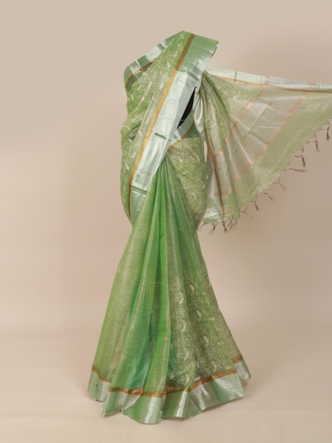 

Pothys Green & Silver-Coloured Floral Embroidered Tissue Saree