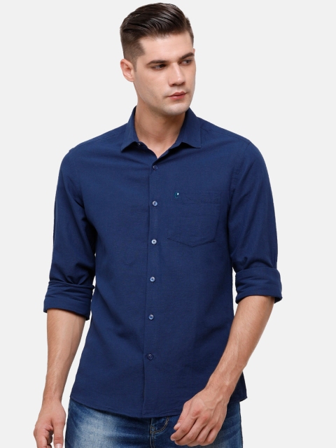 

CAVALLO by Linen Club Men Navy Blue Cotton Linen Casual Shirt