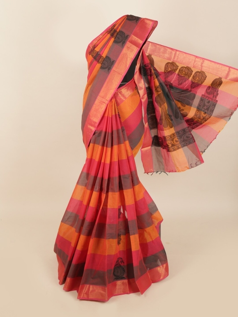 

Pothys Pink & Yellow Striped Saree