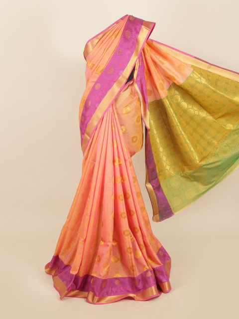 

Pothys Pink & Green Woven Design Zari Silk Blend Saree