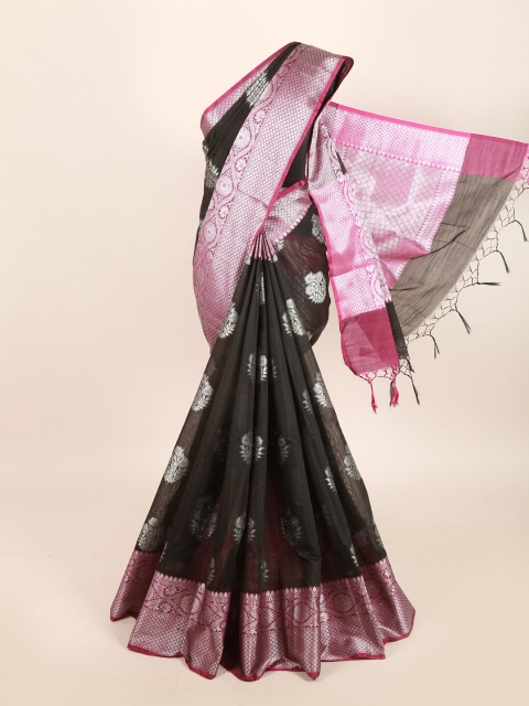 

Pothys Black & Pink Floral Zari Saree