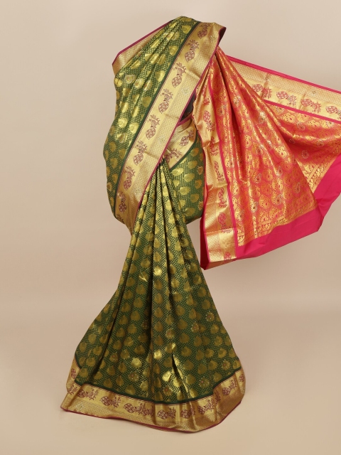

Pothys Green & Pink Ethnic Motifs Zari Woven Design Silk Blend Saree