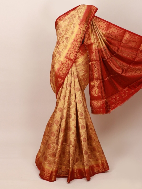 

Pothys Cream-Coloured & Red Floral Art Silk Saree