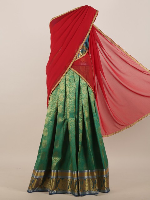 

Pothys Red & Green Paisley Woven Design Half Saree