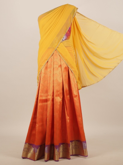 

Pothys Yellow & Orange Coloured Woven Design Zari Half Lehenga Saree