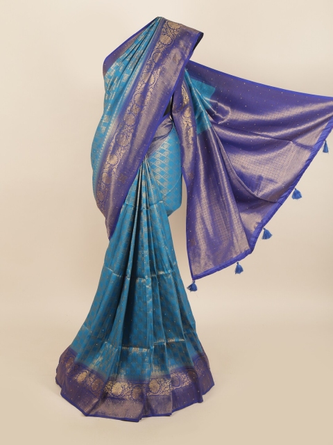 

Pothys Blue & Gold-Toned Woven Design Jute Silk Saree