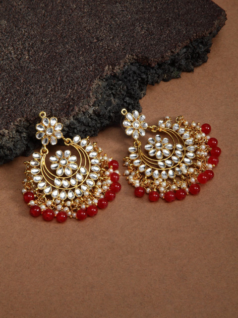 

Shining Diva Gold-Plated & Red Handcrfated Contemporary Chandbalis