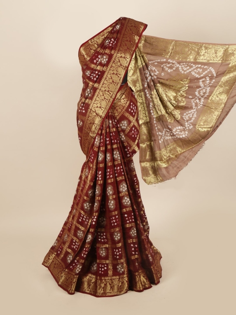 

Pothys Maroon & White Bandhani Zari Art Silk Saree