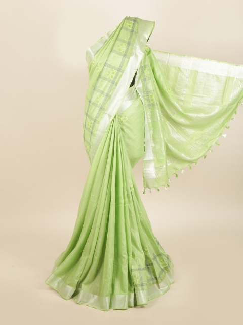 

Pothys Green & Silver-Toned Linen Blend Saree