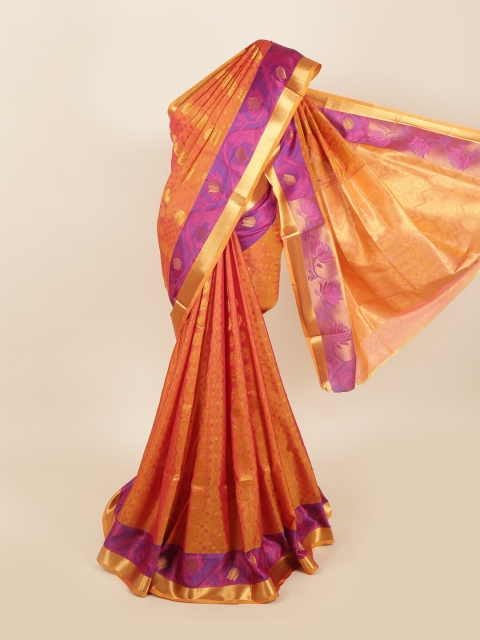 

Pothys Orange & Purple Woven Design Zari Silk Blend Saree