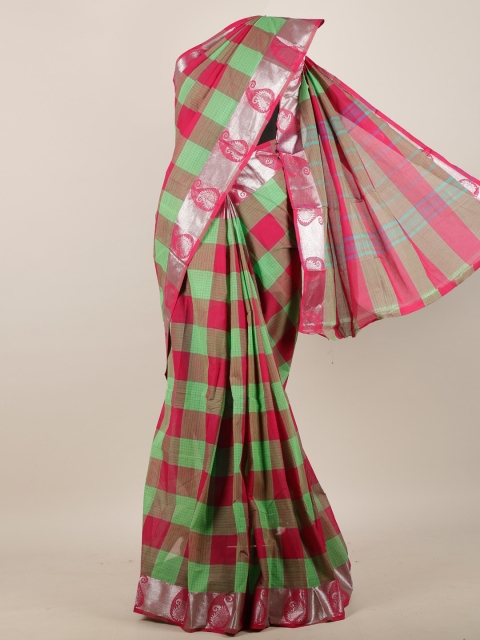 

Pothys Green & Pink Checked Zari Pure Cotton Saree