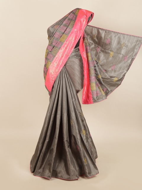 

Pothys Grey & Pink Embroidered Beads and Stones Jute Silk Saree