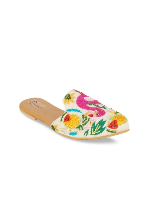 

The Desi Dulhan Women Cream Ethnic Embellished Handcrafted Mules Flats
