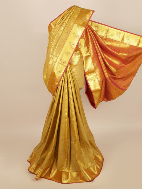 

Pothys Gold-Toned & Yellow Woven Design Zari Silk Blend Saree