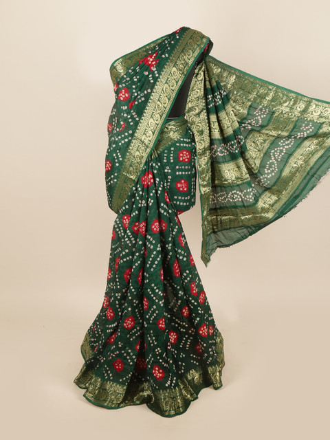 

Pothys Green & White Bandhani Zari Art Silk Saree
