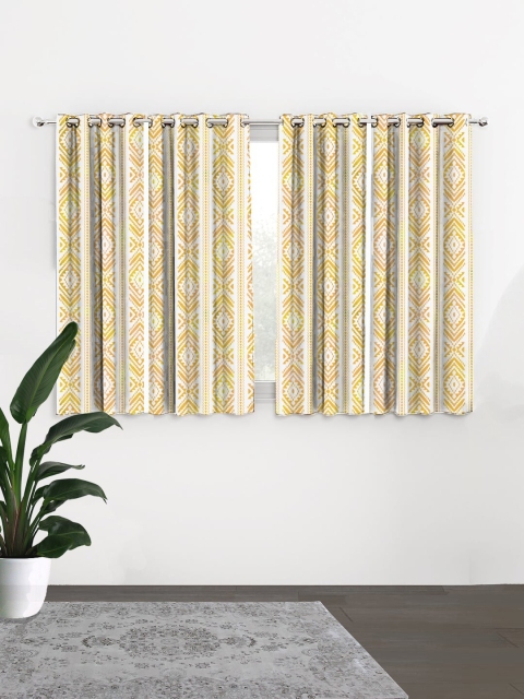 

HOUZZCODE White & Mustard Set of 4 Ethnic Motifs Black Out Window Curtain