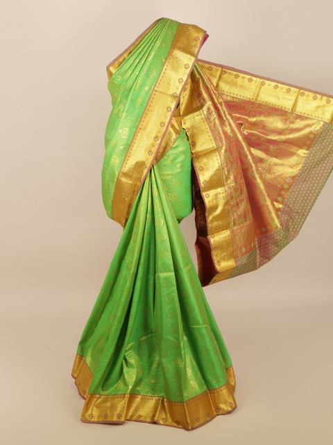 

Pothys Green & Purple Ethnic Motifs Silk Blend Saree