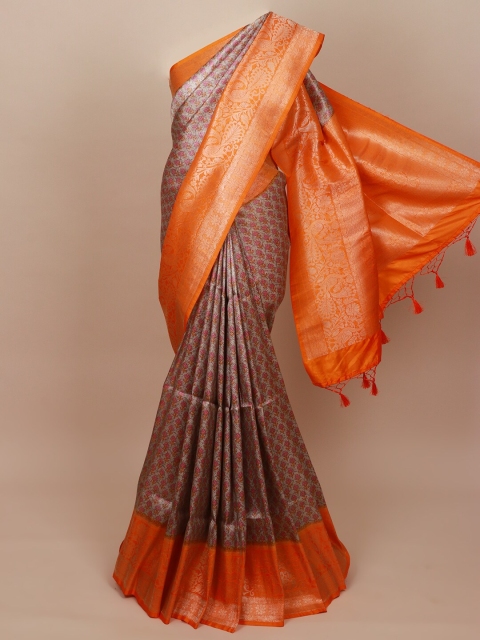 

Pothys Grey & Orange Woven Design Art Silk Banarasi Saree
