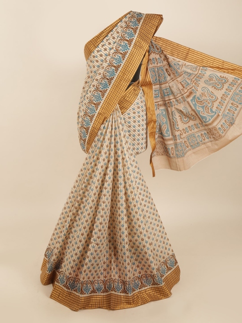 

Pothys Cream-Coloured & Blue Ethnic Motifs Saree