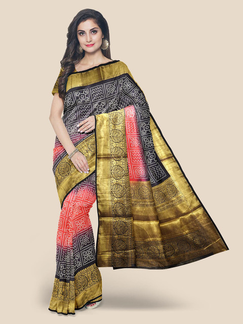 

Kalamandir Black & White Bandhani Zari Banarasi Saree