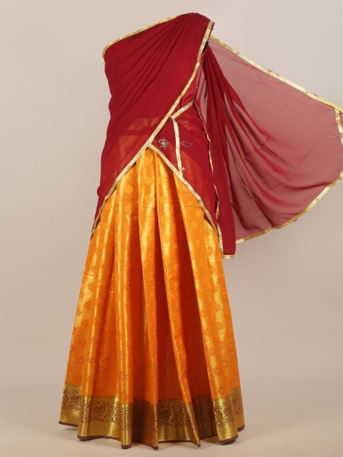 

Pothys Women Maroon & Yellow Ethnic Motifs Half & Half Saree