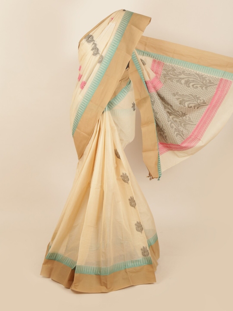 

Pothys Cream-Coloured & Grey Floral Saree