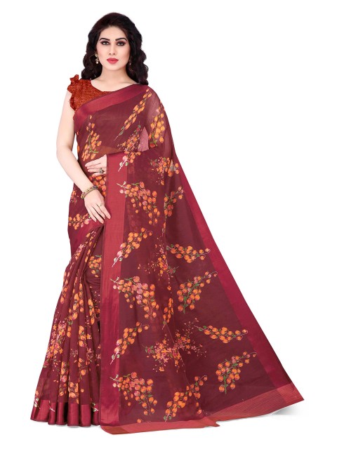 

KALINI Maroon & Orange Floral Bagh Saree