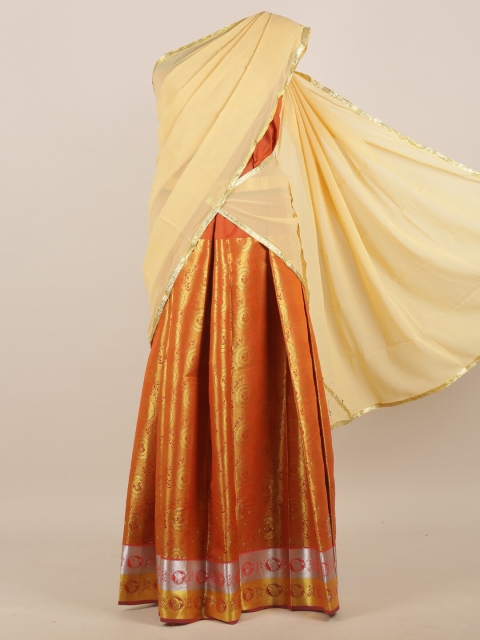 

Pothys Women Cream & Orange Ethnic Motifs Half & Half Saree