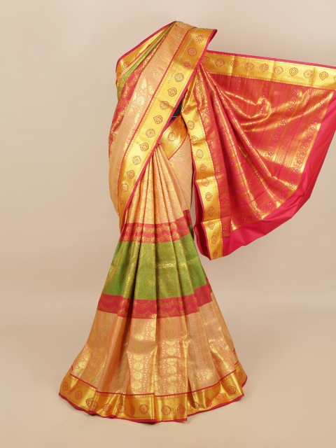 

Pothys Peach-Coloured & Red Floral Silk Blend Saree