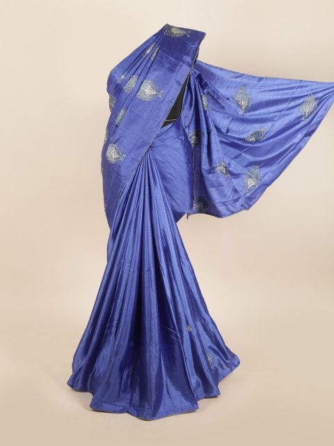 

Pothys Women Blue & Grey Sana Silk Ethnic Motif Embroidered Saree