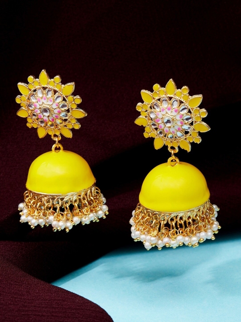 

GloBox By ZeroKaata Gold-Plated & Yellow Contemporary Jhumkas Earrings