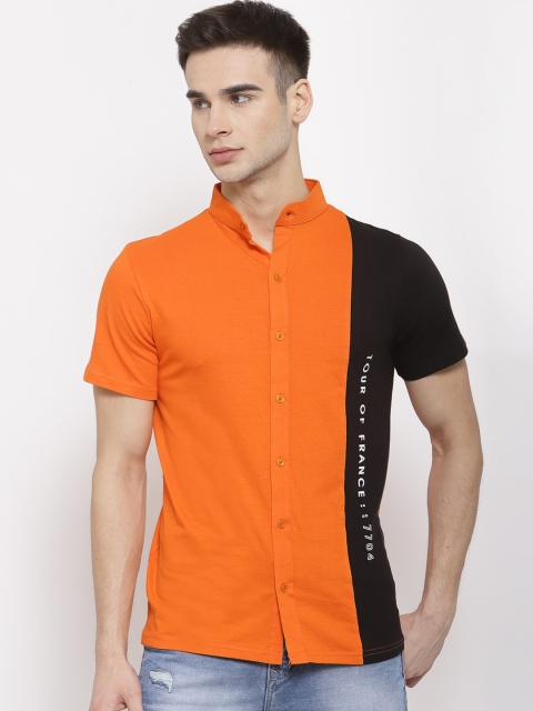 

KAY DEE Men Orange and Black Colorblocked Slim Fit Casual Shirt