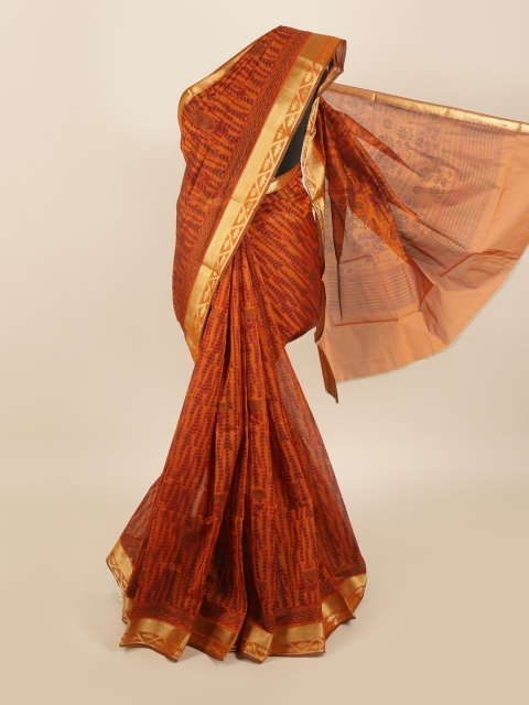 

Pothys Orange & Gold-Toned Silk Cotton Saree
