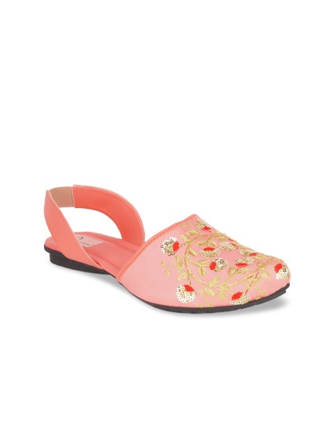 

The Desi Dulhan Women Pink Embroidered Ethnic Mules Flats