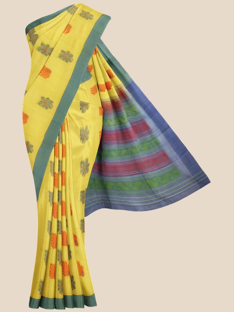 

Kalamandir Yellow & Blue Ethnic Motifs Pure Cotton Venkatgiri Saree