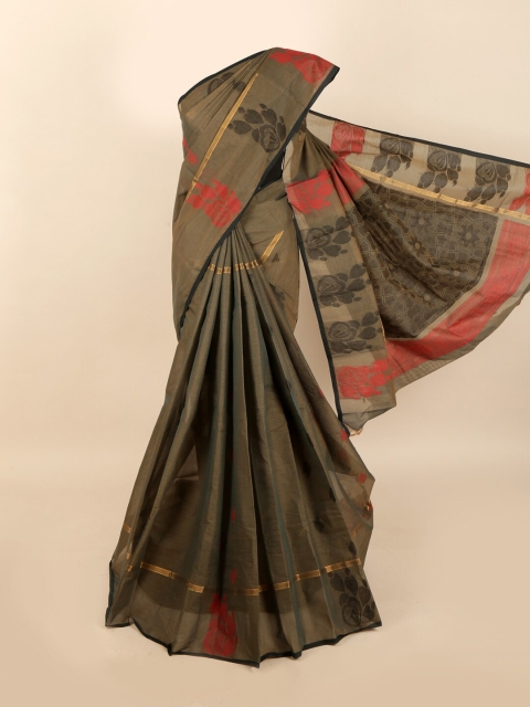

Pothys Green & Red Cotton Blend Ethnic Motifs Saree