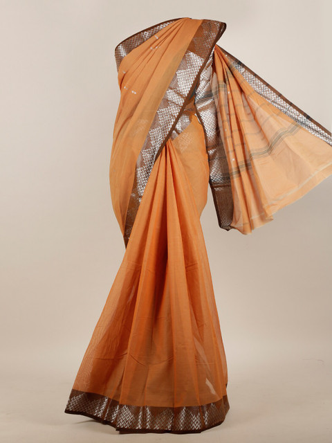 

Pothys Peach-Coloured & Brown Ethnic Motifs Pure Cotton Saree