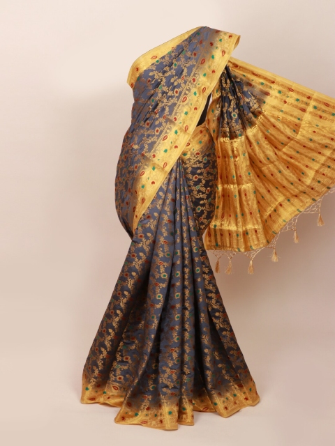 

Pothys Grey & Gold-Toned Floral Zari Art Silk Saree
