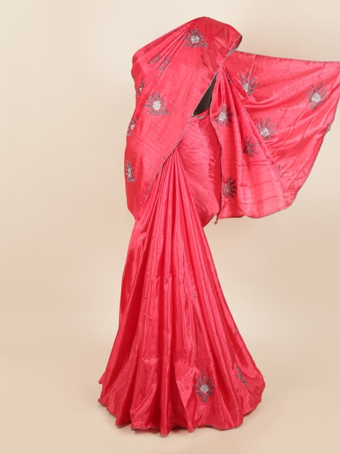 

Pothys Pink & Grey Ethnic Motifs Embroidered Jute Silk Saree