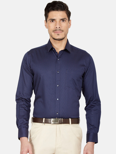 

Oxemberg Men Navy Blue Slim Fit Printed Cotton Casual Shirt