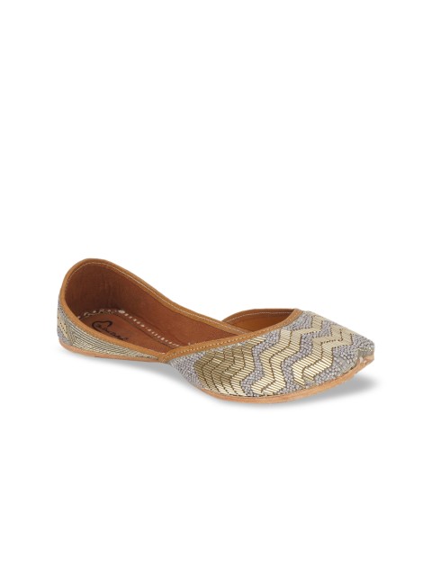

The Desi Dulhan Women Grey & Golden Handcrafted Embellished Mojaris