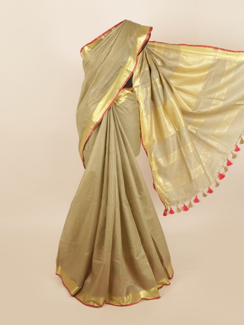 

Pothys Cream-Coloured & Gold-Toned Linen Blend Saree