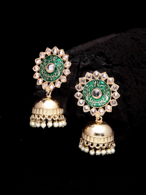 

Shining Diva Gold-Plated & Green Handcrfated Dome Shaped Jhumkas