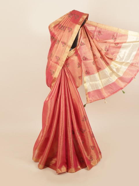 

Pothys Rust & Cream-Coloured Floral Beads and Stones Tissue Saree